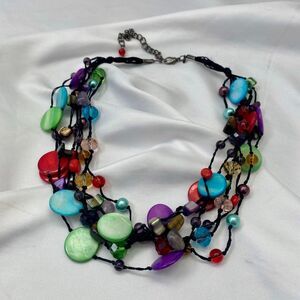 Early 2000's Signed Premier Designs Spectrum Multi Strand Stone Beaded Necklace
